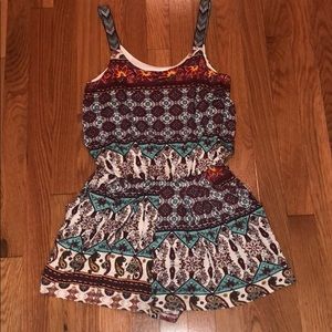 Multicolored Grecian patterned romper with POCKETS